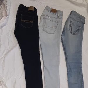3 pair of Jean's.  Hollister, AE, and abercrombie